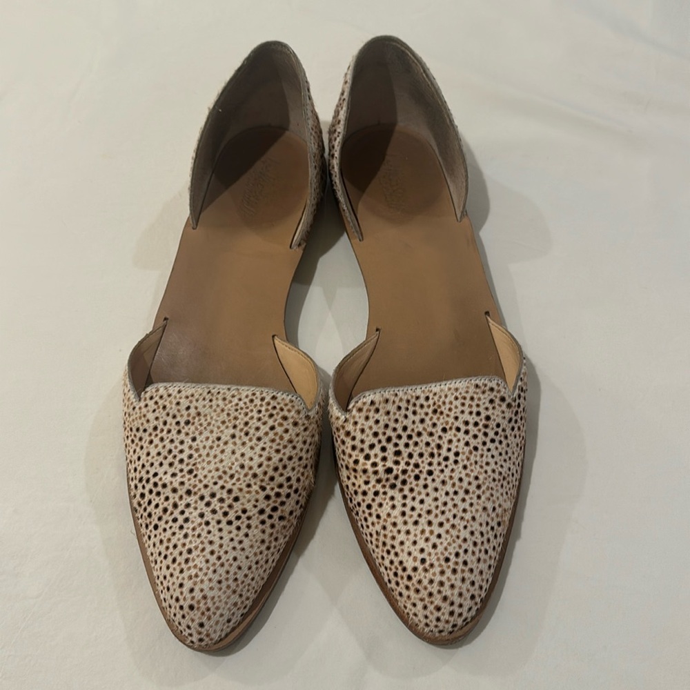 Loeffler Randall Cream and Brown Flats with Animal Print